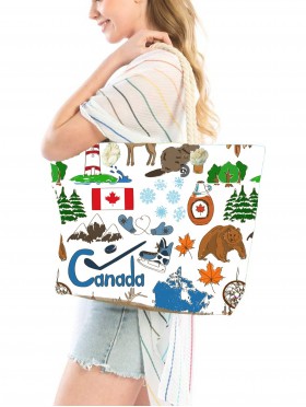 Canvas Canada Maple Leaf Print Shoulder Tote